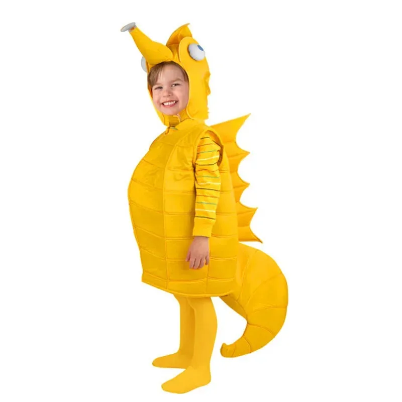 Yellow Hippocampus Costume Adult Pink Seahorse Cosstume Child Family Halloween Costume Toddler