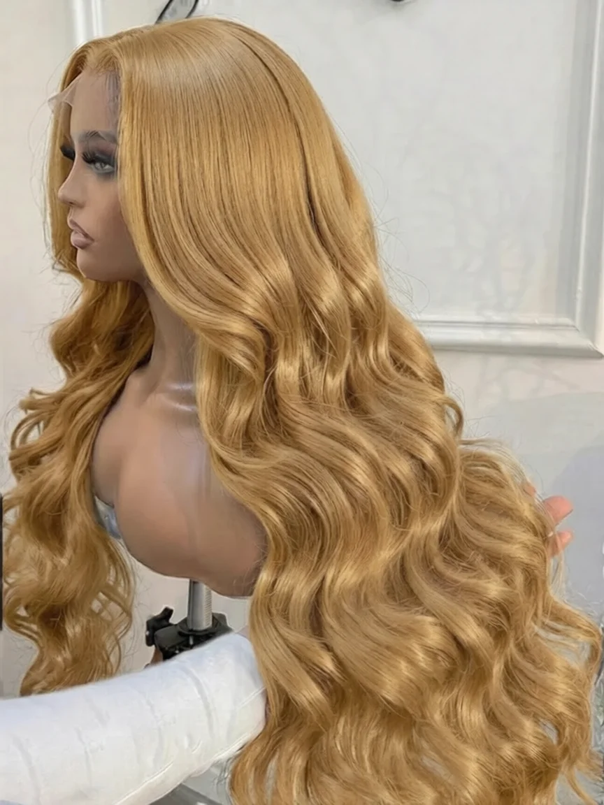 

220% Body Wave 27# Honey Blonde 13x6 HD Lace Front Human Hair Wigs 38 Inch Brazilian 13x4 Preplucked Colored Lace Frontal Wigs