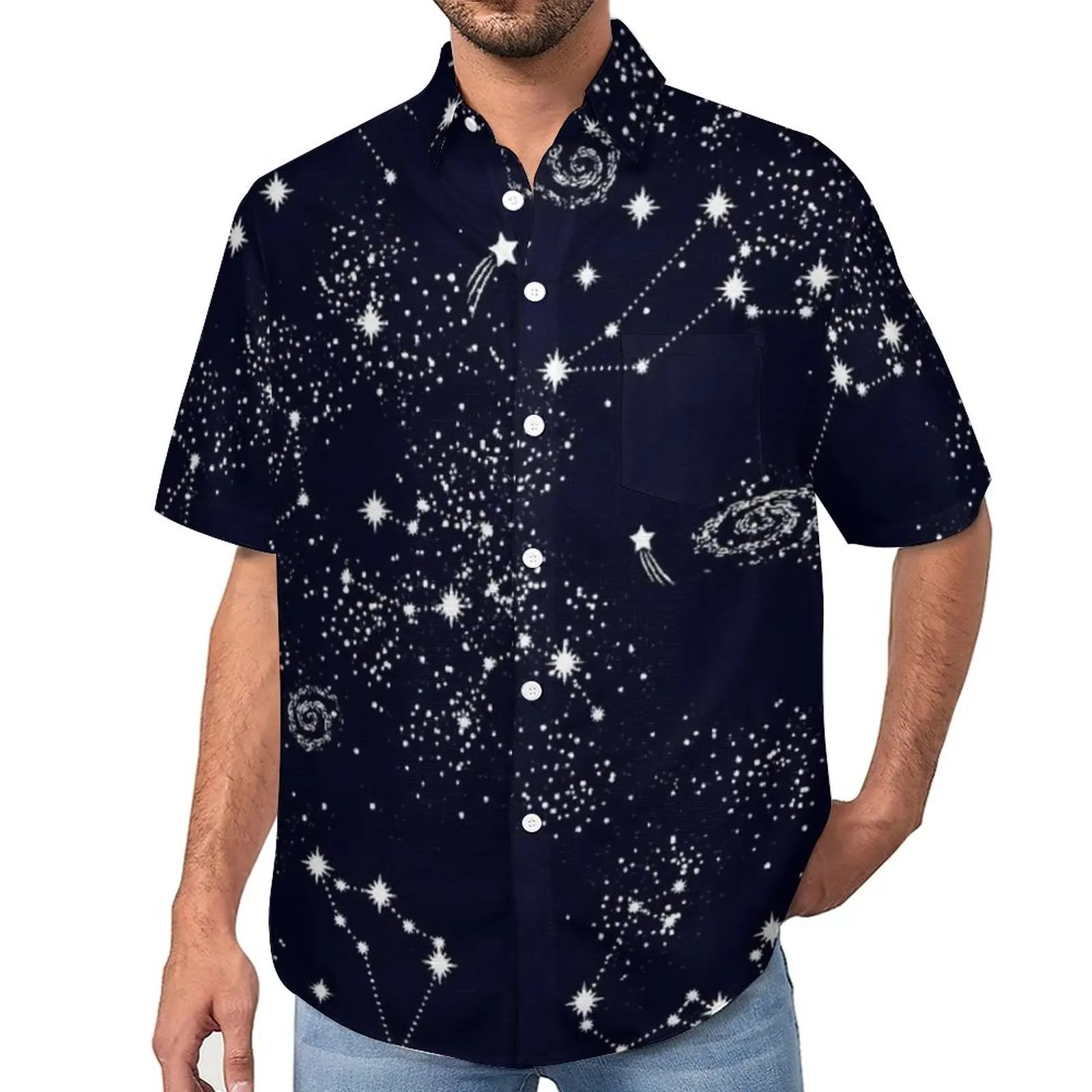 

Galaxy Print Casual Shirt Outer Space Constellation Beach Loose Shirt Hawaiian Trendy Blouses Short Sleeve Graphic Oversized Top