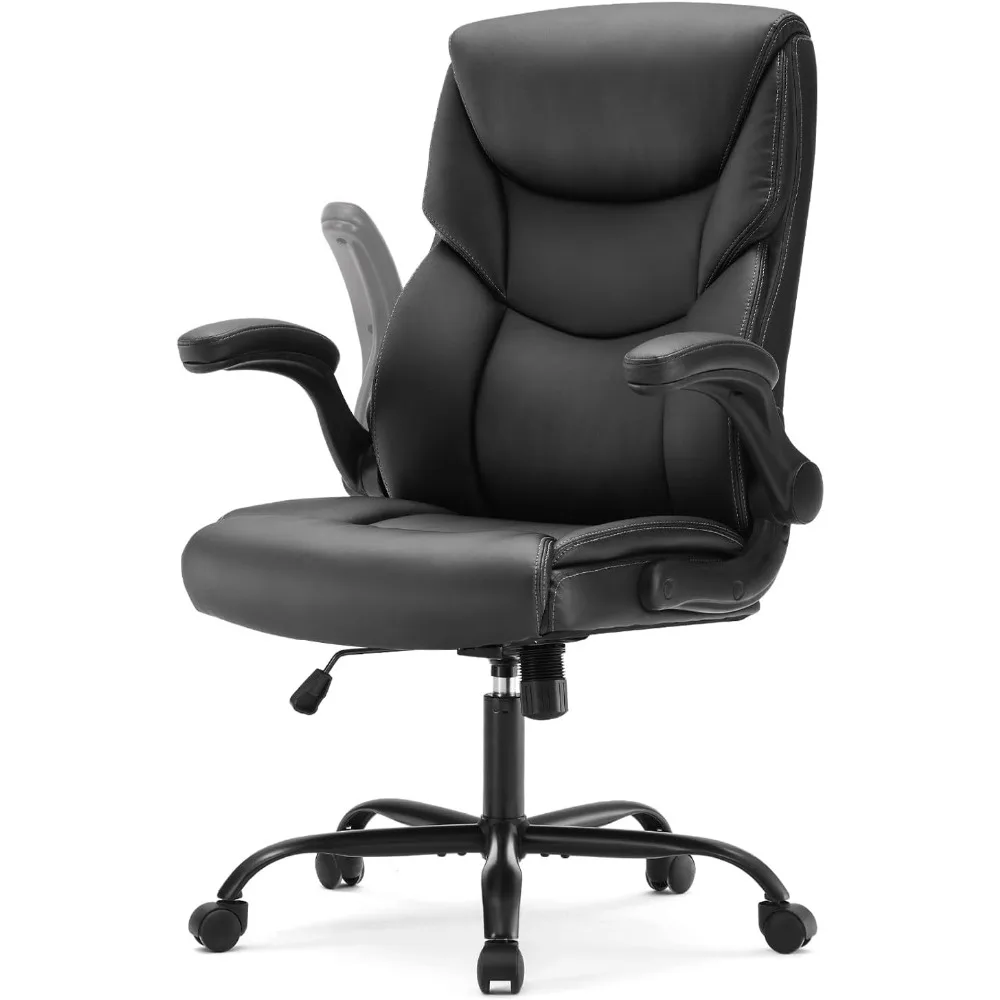 

Living&Giving High Back Leather Executive Office Chair - Big and Tall, Ergonomic Home Office Desk Chair with Flip-Up Armrests an