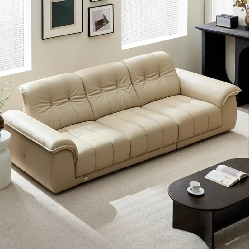 غرفة المعيشة الطبقة الأولى جلد البقر صف مستقيم البتلة أريكة 1-شكل الحد الأدنى الحديثة جلد طبيعي سحابة الاقسام كسول الأريكة #1