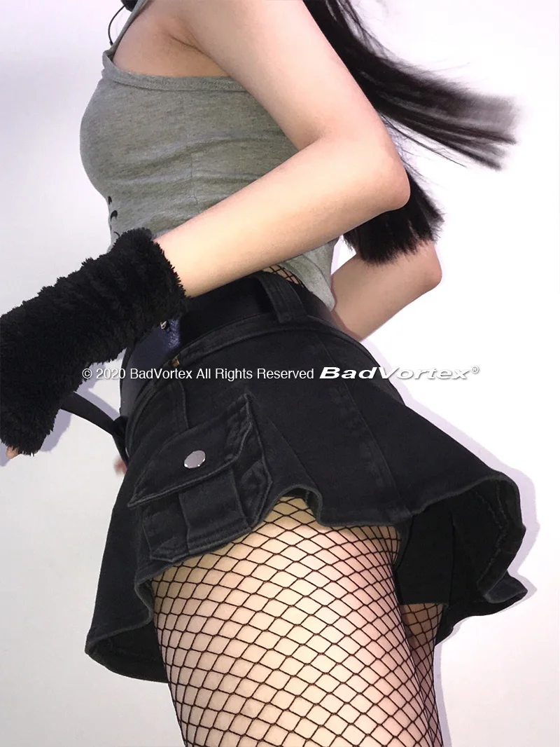 Anti Glare Skull Belt Denim Mini Skirt Retro Y2K Millennium Spicy Girl Style Nightclub Bar Club Sexy Singer Dance Stage Clothing