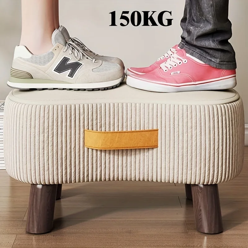Chic White & Orange Polyester-Covered Wooden Footstool - Versatile Shoe Changing Stool for Living Room, Bedroom image 5