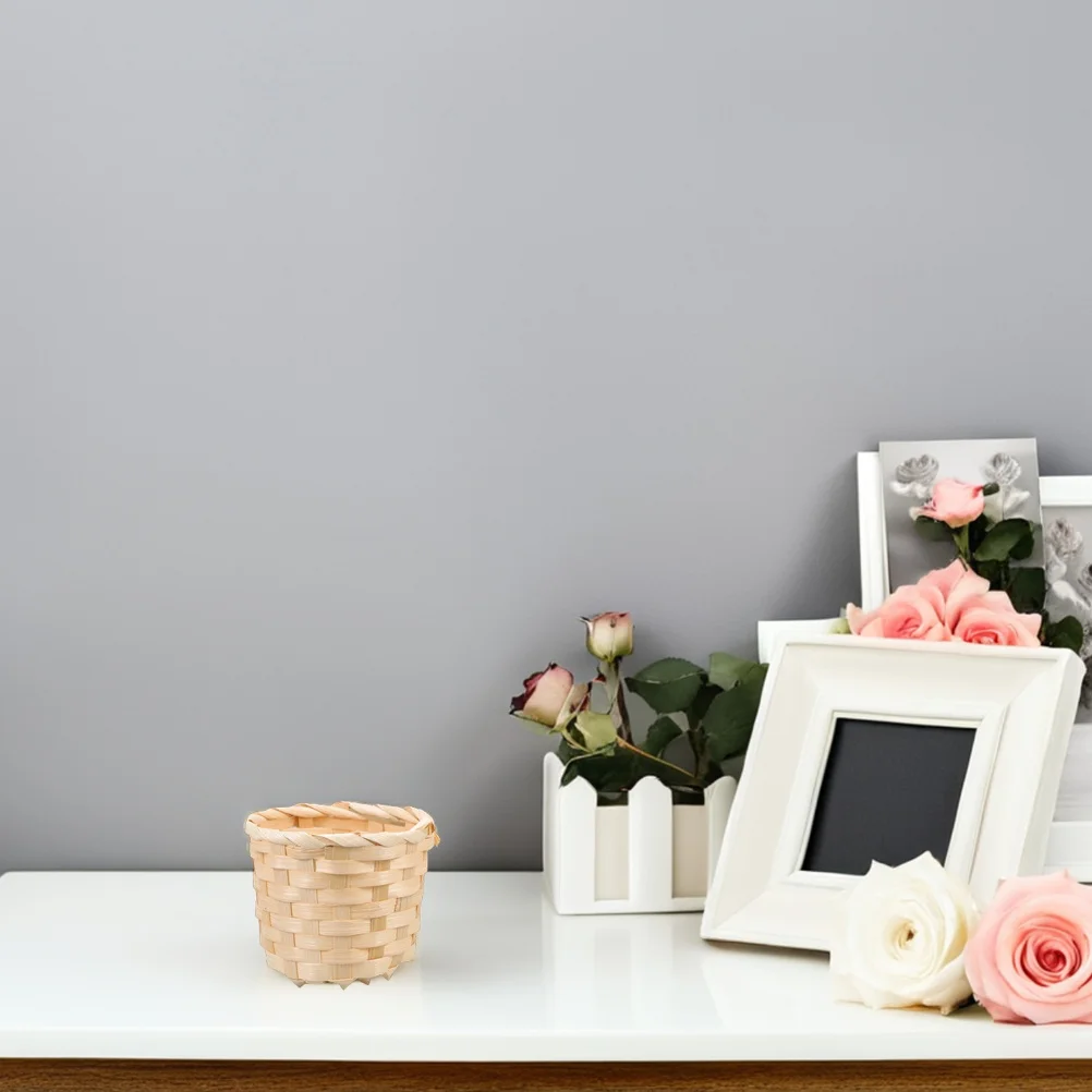 

2Pcs Woven Bamboo Storage Basket Desktop Organizer Large Capacity Handwoven Sundries Box Decorative Storage Solution