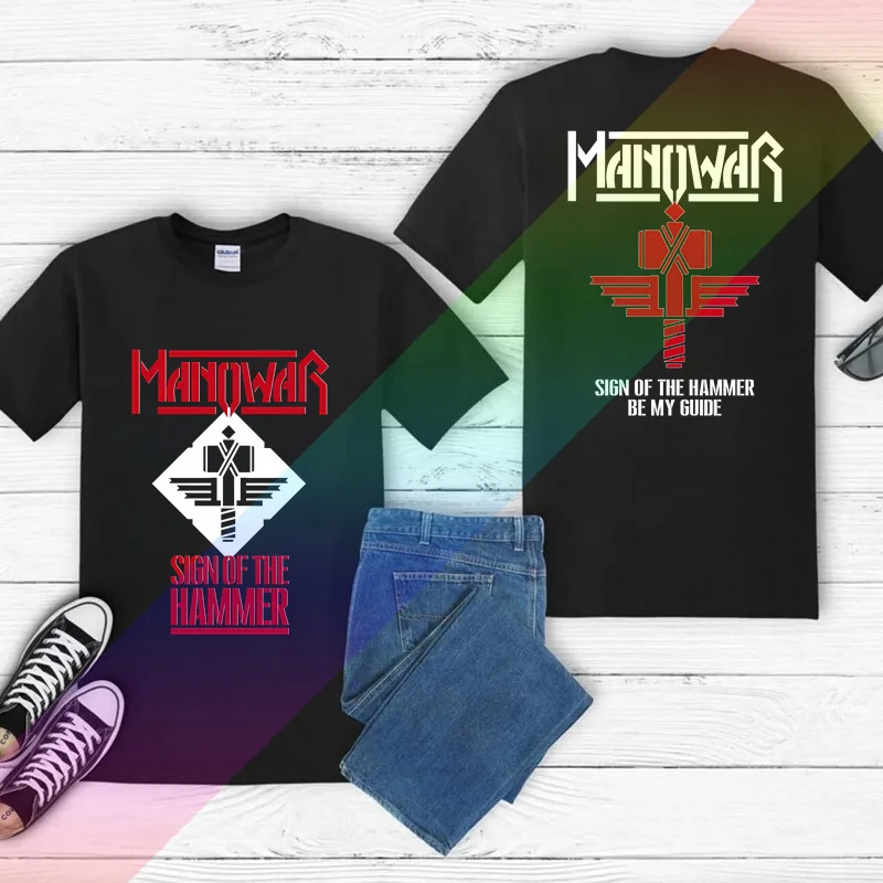 

2024 Men T Shirt Casual Manowar Music Enthusiast T-Shirt Sign of The Hammer Graphic Summer Short Sleeves 100% Cotton S-3XL Tee