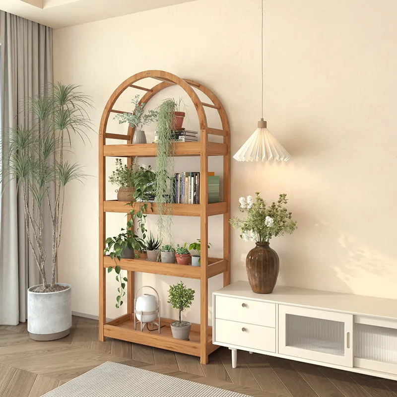 Balcony flower stand Solid wood rack Living room floor-to-ceiling flower rack Multi-layer indoor mobile pulley succulent plant
