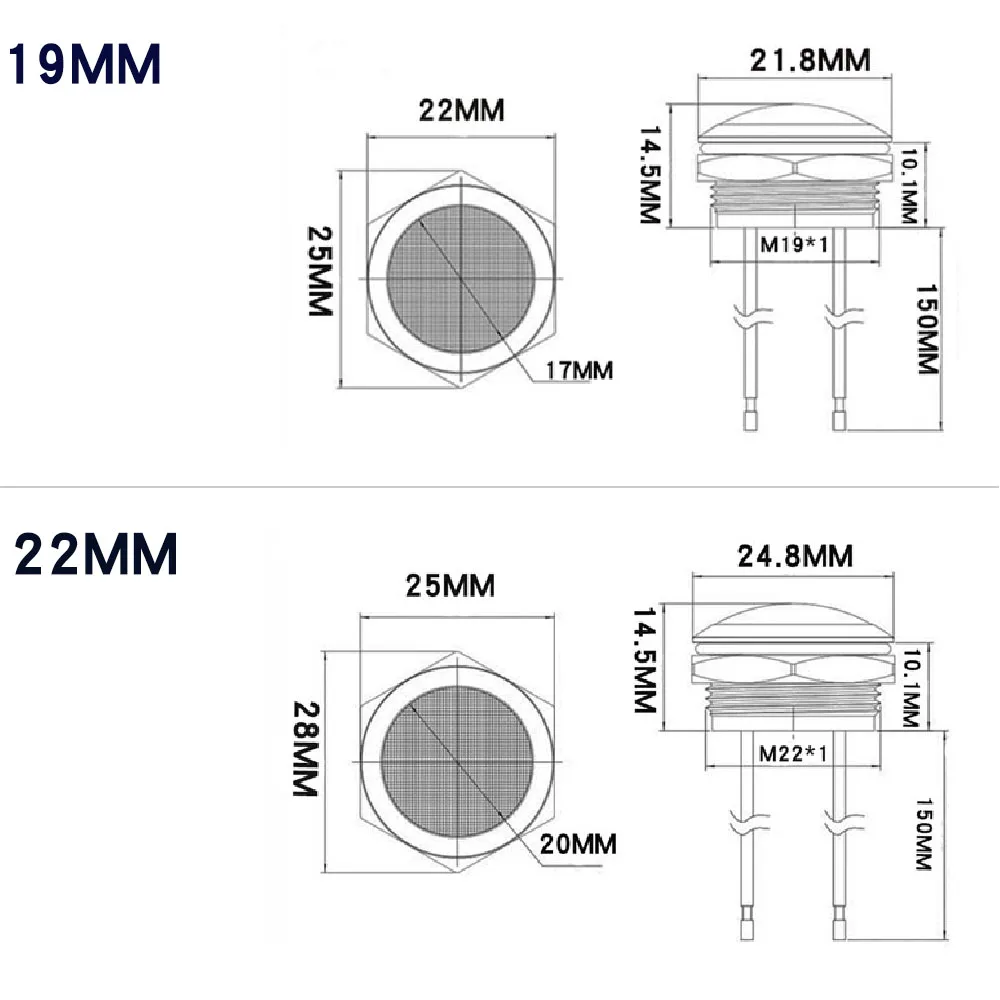 ไฟแสดงสถานะ LED แบบโลหะ 10 ชิ้น ขนาด 12/16/19/22 มม. ทรงกลม ไฟสัญญาณกันน้ำ ติดตั้งบนแผง 12V สีแดง เหลือง น้ำเงิน เขียว ขาว