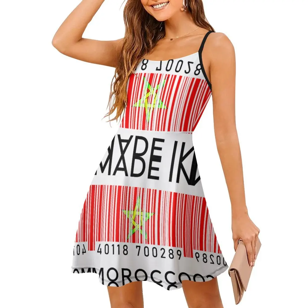 Vestido de sling feminino com adesivo da bandeira, vestido engraçado sexy, vestidos sarcásticos engraçados, feitos em Marrocos