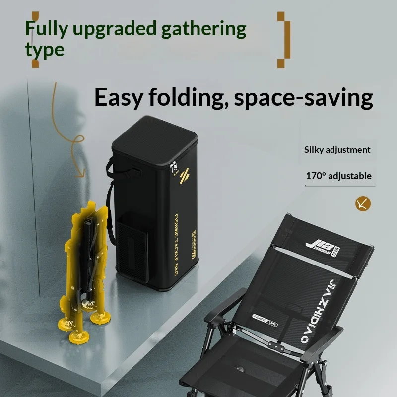 كرسي صيد محمول قابل للطي خفيف الوزن مبطن من الألومنيوم ومسند ظهر قابل للتعديل وحامل قضيب وحقيبة حمل للتخييم في الهواء الطلق #2