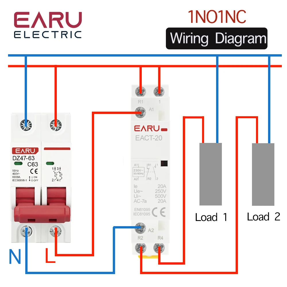 4P 16-100A AC/DC 24V 220V 50/60Hz Din Rail Household AC Modular Contactor Switch Controller 4NO 4NC 2NO 2NC DIY Smart Home Hotel