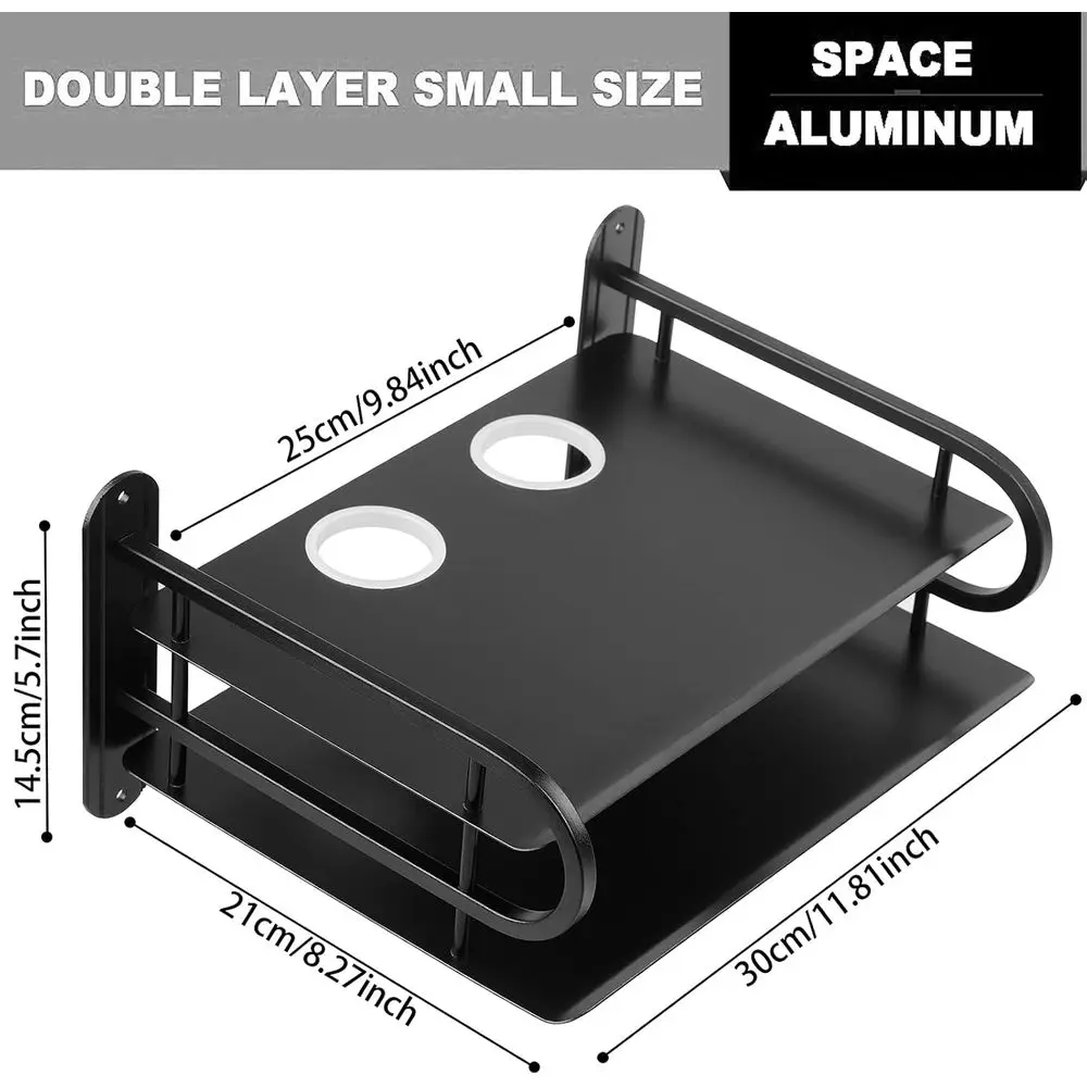 Black Metal Double Wire Router Storage Box/TV Set Box Shel Wall Hanging Plug Board Bracket Cable Storage Organizer (Small) view 2
