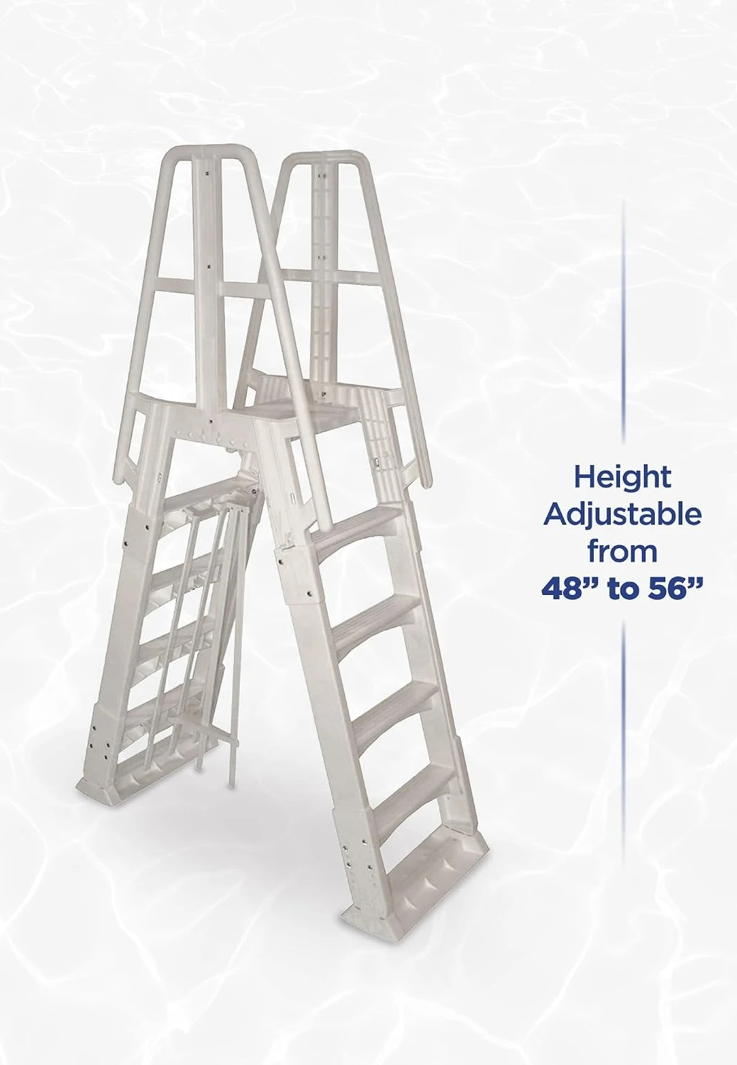 48 to 56 Inch Adjustable A-Frame Above Ground Swimming Pool Ladder Slide Lock Barrier Safety System Double Handrails 300 LBS Capacity Step Entry System