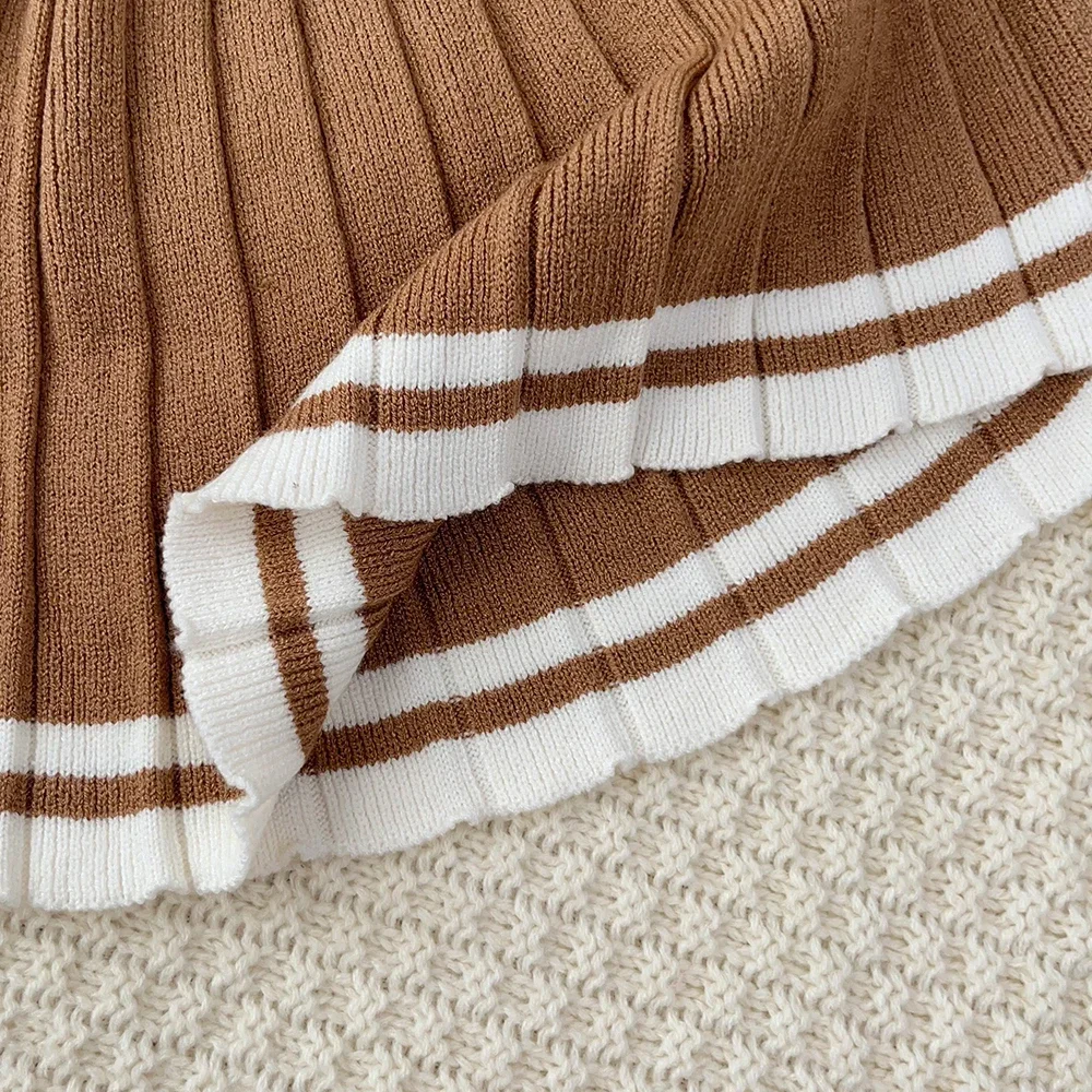 Europäischer und amerikanischer Stil, farblich abgesetzte Mädchenkleidung, Herbst-Winter-Strickpullover-Set für Kinder, langärmeliges Oberteil + Faltenrock – Detail 14