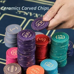 10PCS Ceramic Chips 43mm Engraved Art Chips Professional Texas Hold'em Premium Chips Casino Entertainment Gaming Coins