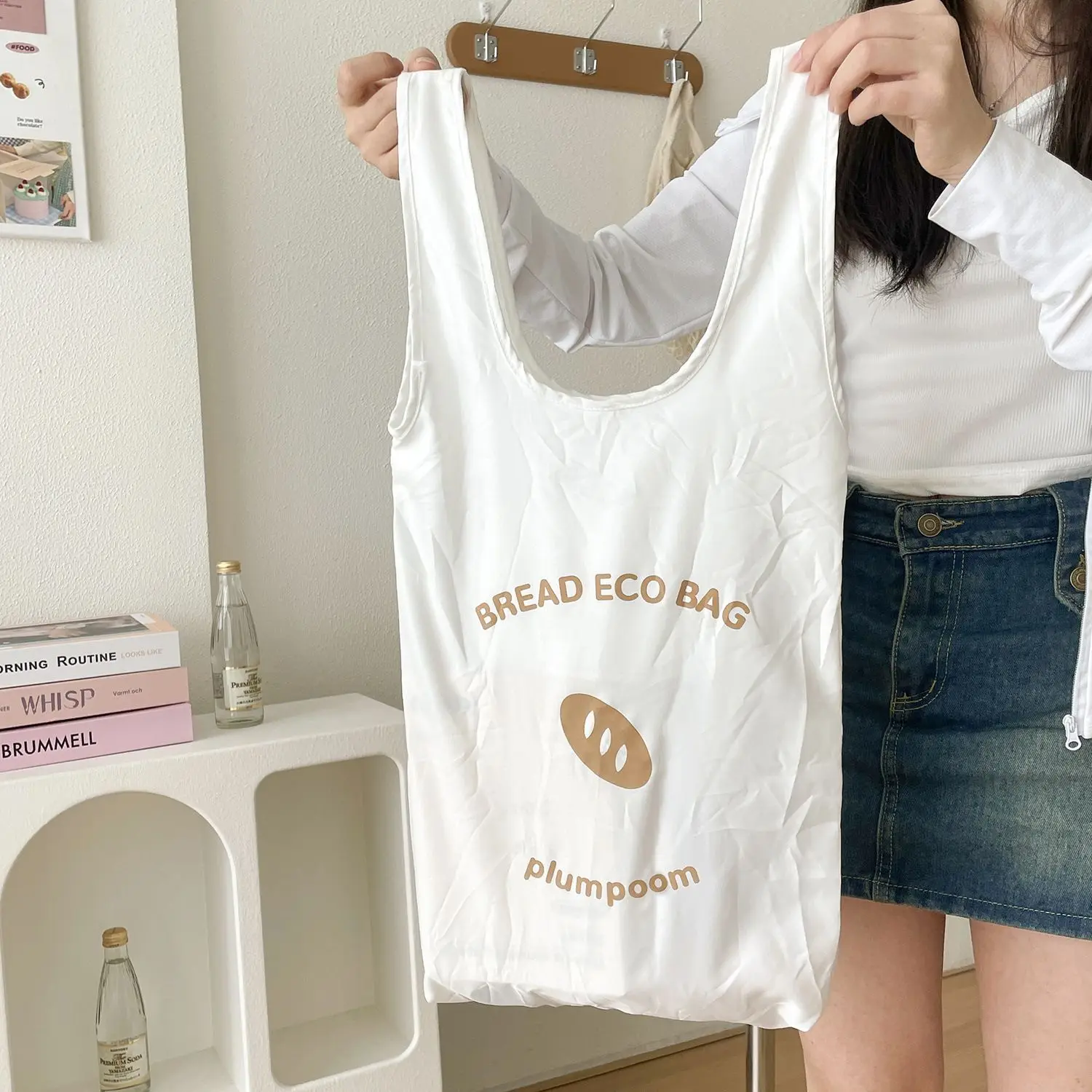 Ins Style Cartoon Bread Foldable Shopping Bag Reusable Tote Bag Large-Capacity Handheld Eco-Friendly Bag Daily Use Pouch