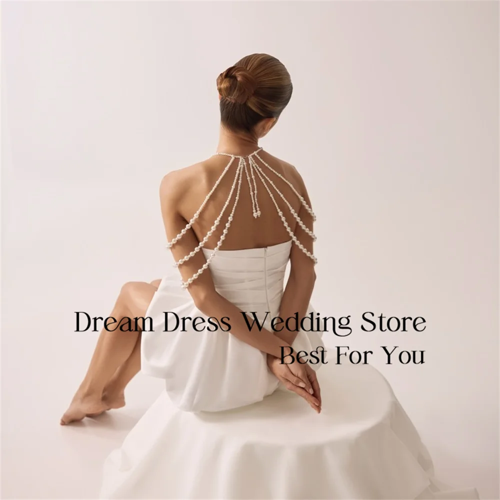 DREAM Modern Lace Short Sheath Wedding Dress Women 2025 Pleat Strapless Open Back Satin Bridal Gown Vestidos De Noiva Customized
