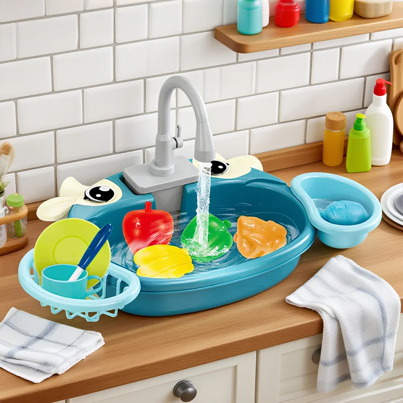 Set da cucina per bambini, lavandino simulato per lavastoviglie, lavabo con acqua circolante elettrica, giocattoli per ragazzi e ragazze, giochi di ruolo