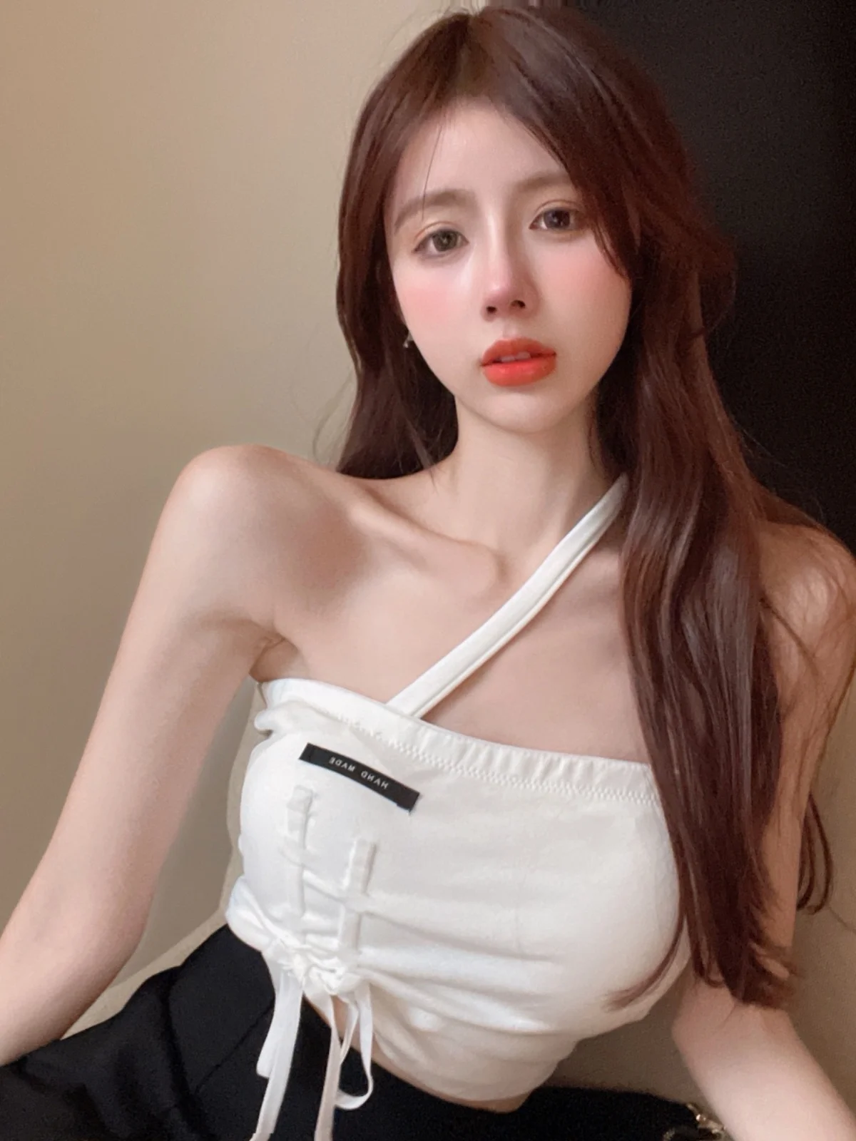 Sexy Single Shoulder Strap Tube Top Women's Outerwear Drawstring Trendy Summer Fashion Base Pure Desire Wrap Chest Vest