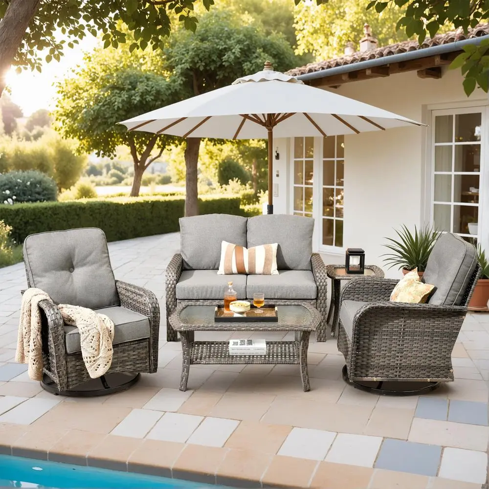

Pieces Outdoor Patio Furniture Set with Coffee Table, All Weather Wicker Patio Conversation Sets with Rocking Chairs, Balcony F