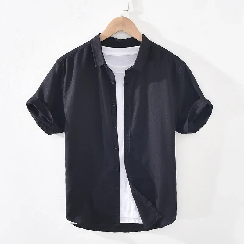 

Cotton Linen Short Sleeve Shirt for Men Casual Classic Turn-down Collar Man Tops Plus Size 4XL 2025 Summer New Men's Clothing