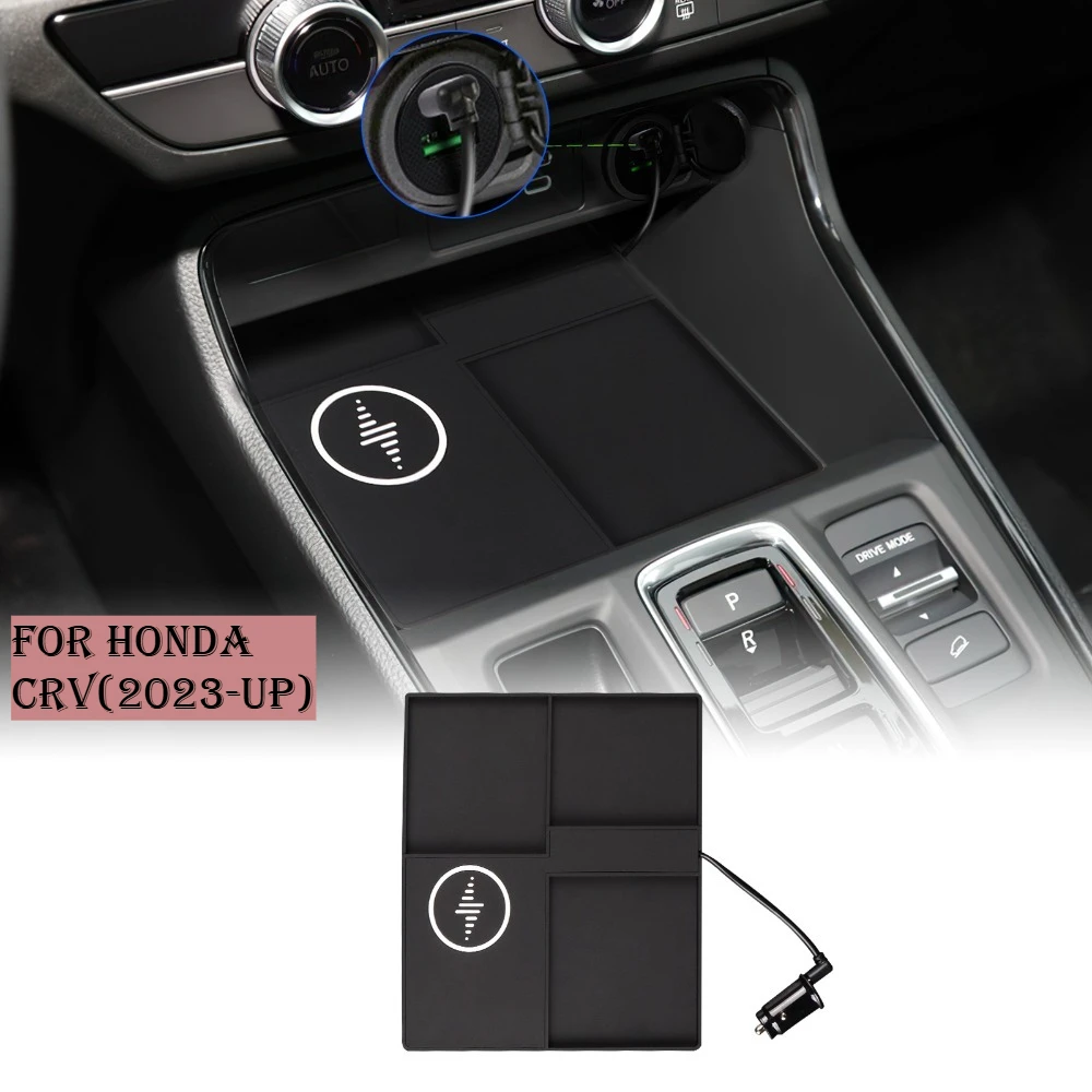 Car Wireless Charger Pad Stable Fast Charging For Honda CRV 2023 24 2025 Center Console Storage Box Cover Decoration Accessories