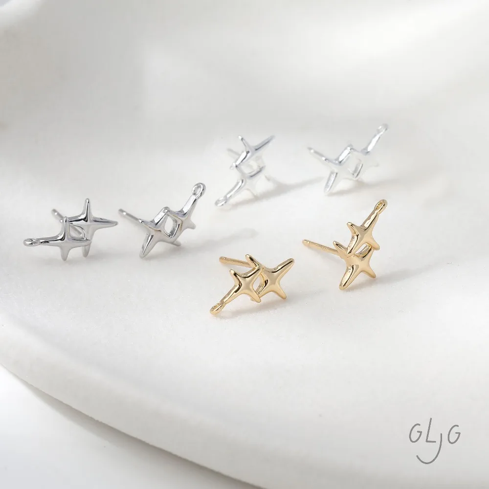 

6PCS Dainty Celestial North Star Ear Studs Diy Earrings Connectors Jewelry Findings Supplies 14k Gold Plated Accessories 9*13mm