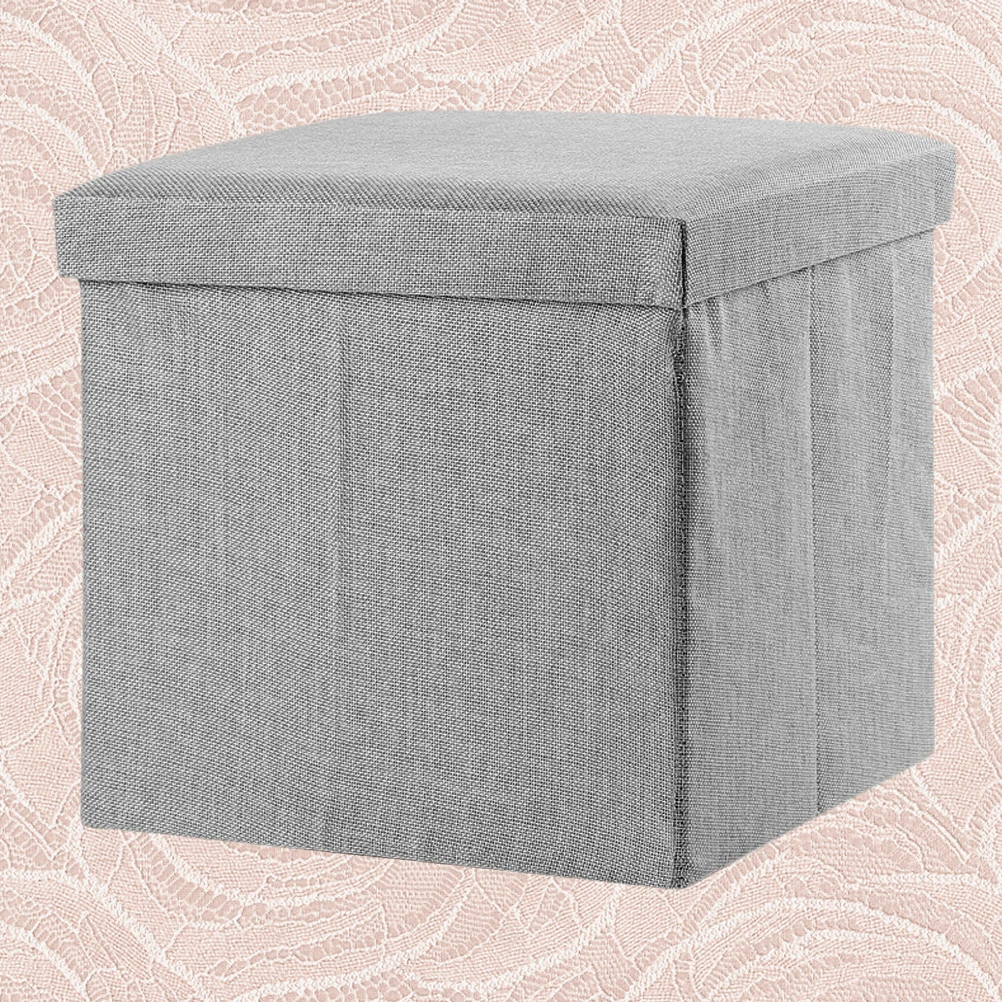 

1pc Folding Cloth Storage Stool Dark Grey Square Multifunctional Household Organizer Kids Room Playroom Nursery Closet