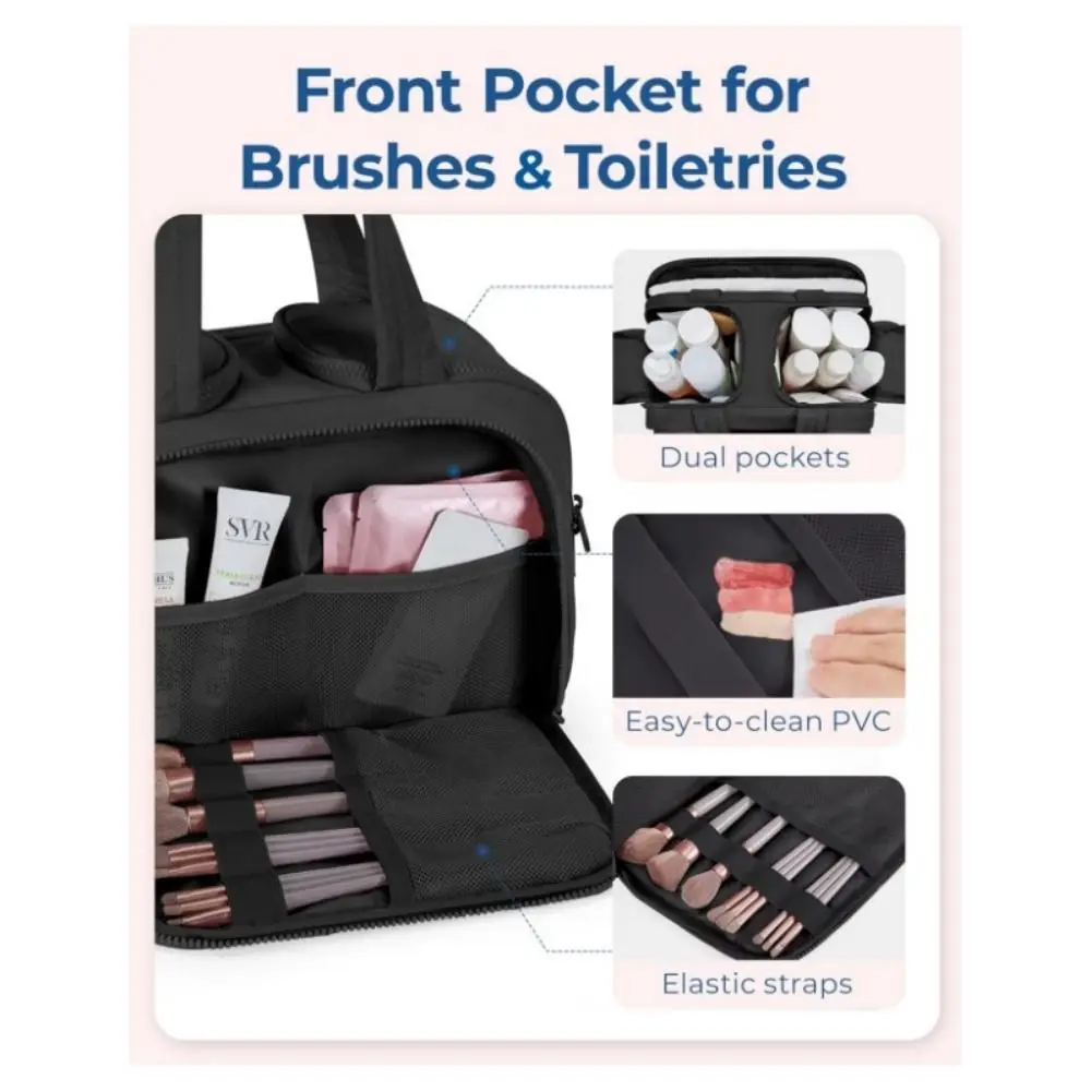 Large Capacity Travel Toiletry Bag Lightweight Portable Makeup Organizer Multiple Compartments Dual-Zippered