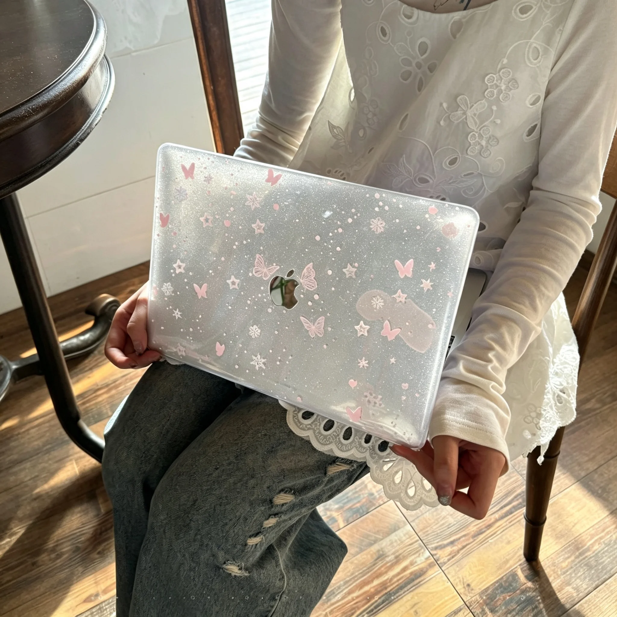 Ins Dreamy Pink Butterfly Crystal Laptop Case For Macbook Air 13.6 M4 NEO 15 M3 Hard Cover For Mac Book Pro 13 M1M2 14 M4 M5 16