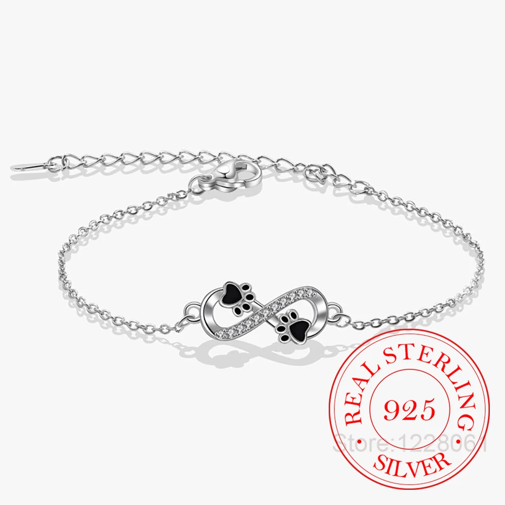 925 Sterling Silver Jewelry Crystal Infinity Symbol Dog Paw Charm Bracelets for Women Homme Wedding Engagement Jewelry Gift