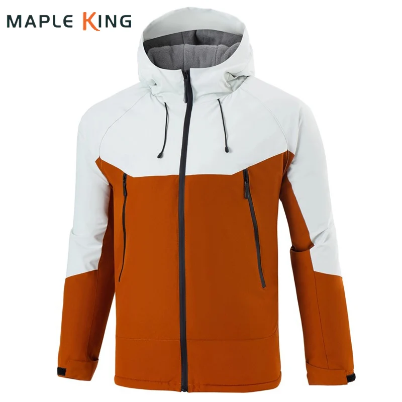 

Outdoor Cargo Hooded Men Winter Jackets Patchwork Color Windproof Camping Hiking Warm Fleece Thicken Mens Varsity Jacket Hoodie