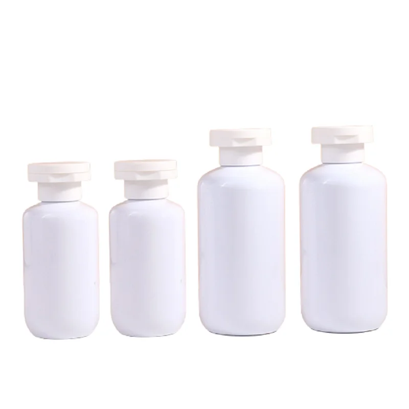 

12pcs Shower Gel Bottles Clear Empty 100ml 120ml 200ml 260ml 300ml 500ml Flip Lid White Toner Plastic Refill Bottles For Shampoo