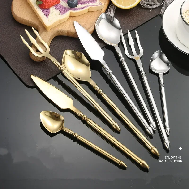 4pcs Upscale Cutlery Set 304 Stainless Steel Spoon and Fork Set Household Trident Kitchen Utensil Western Dinnerware Home Decor