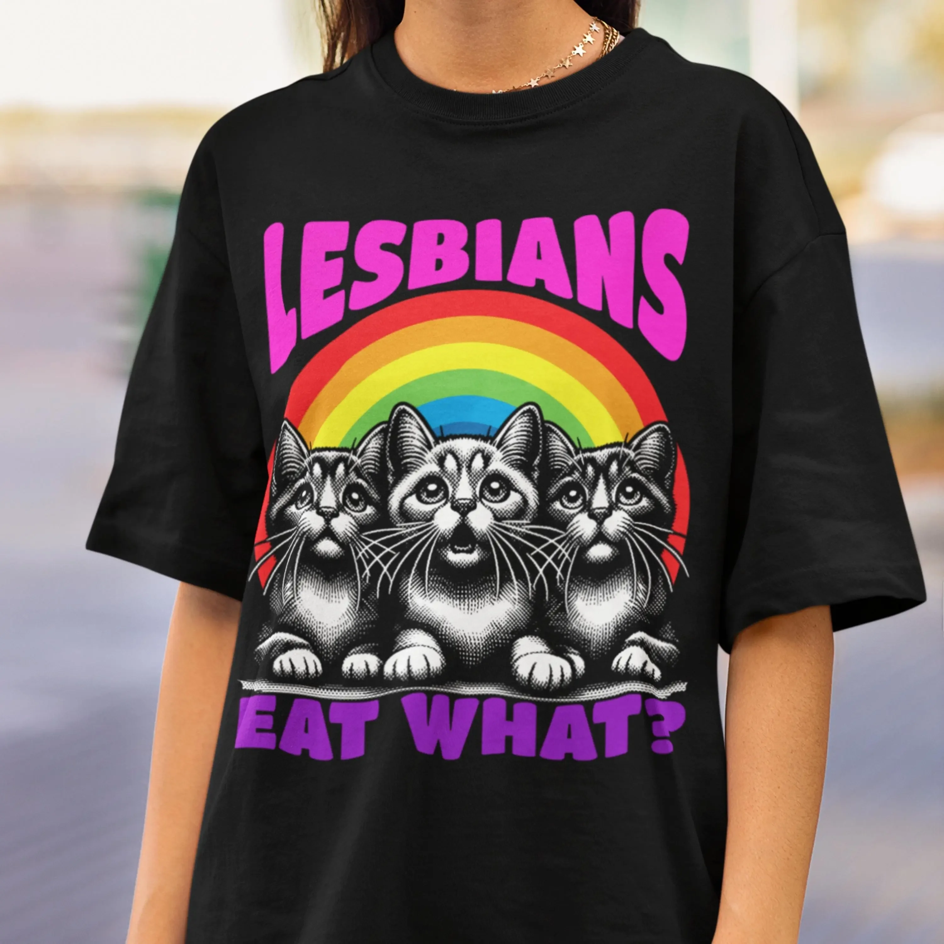 قميص LGBT المضحك المثليات يأكلون ما عتيق كبير الحجم يقول T Pride شهر meme