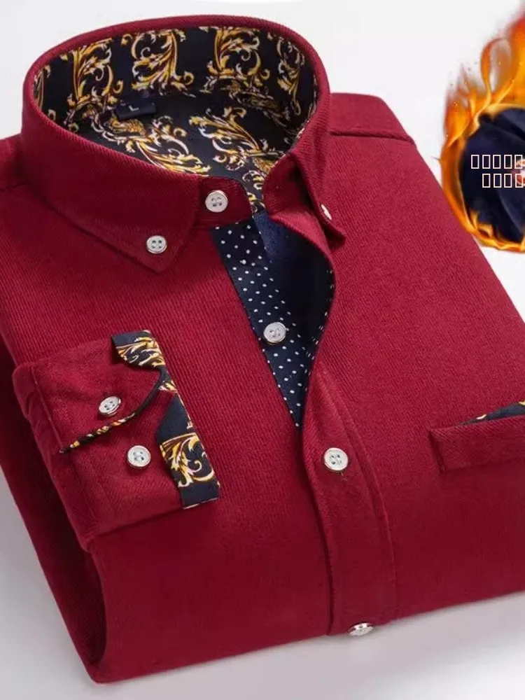 

Thiened Corduroy Long Sve irt Men's Slim Fit Warm Busin Casual irt Winter New Sle Warmth Enhancing Menswear