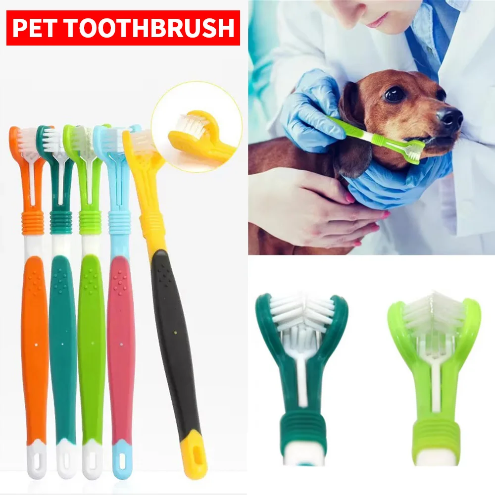 Escova de dentes para animais de estimação de três lados, escova de dentes de plástico para cães para remover mau hálito, limpeza tártara para higiene oral, cuidados dentários para animais de estimação, gato c