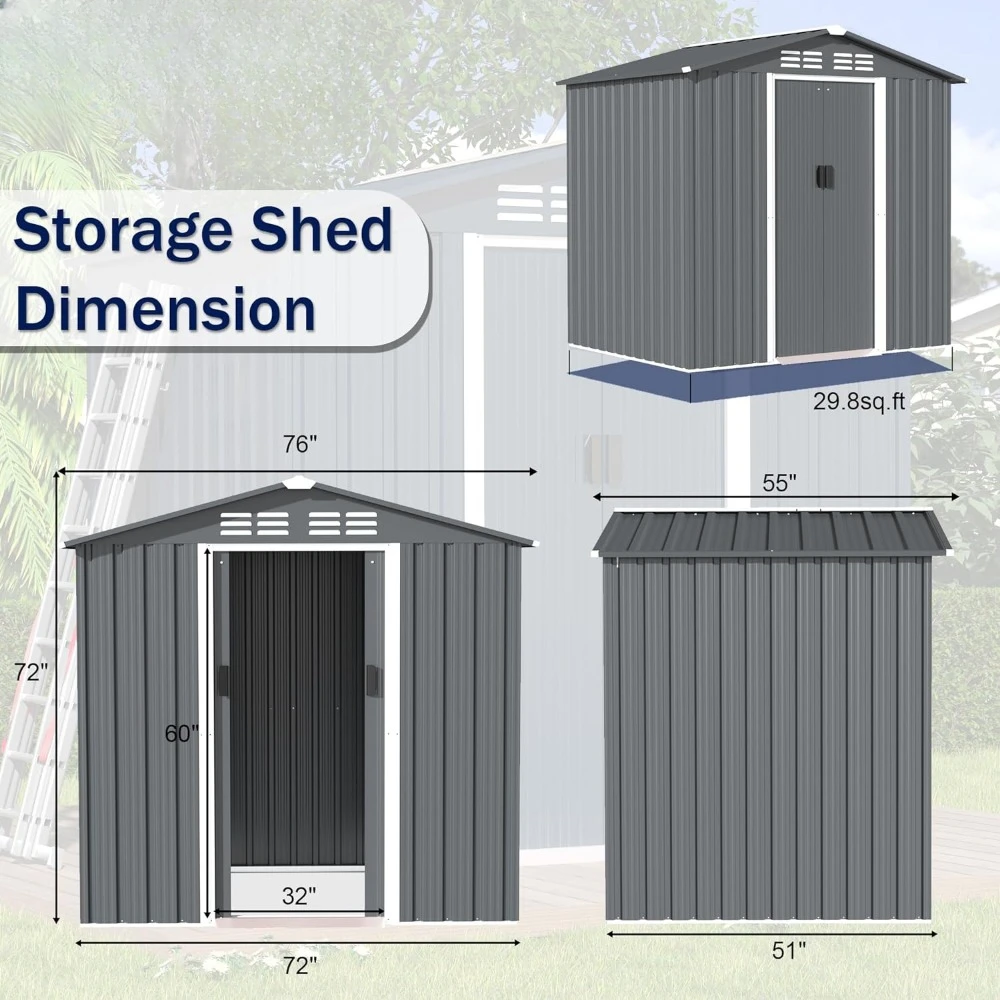 6'X4 'outdoor Metal Storage Shed, Metal Shed Kit, with Double Door Handles and Ventilation Openings, Waterproof Shed Cabinet