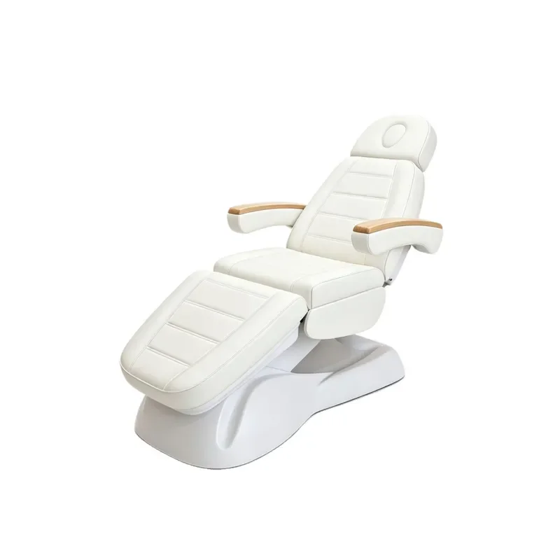 Electric Beauty Bed Wood Grain Armrest Segmented Leg Rest PU Upholstery Adjustable Salon Massage Table for Spa Clinic Use