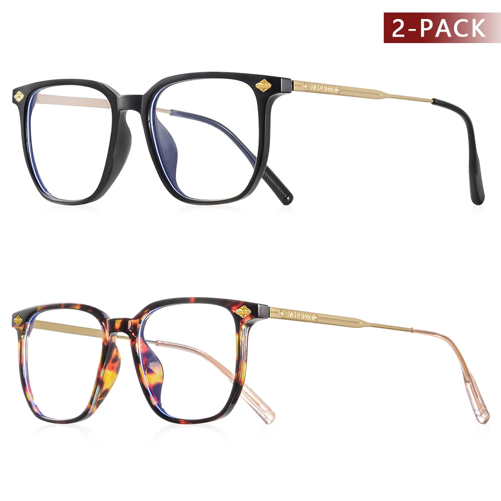 CRIXALIS 2Pcs Classic Square Anti Blue Light Glasses Women And Men Reading Book Glasses Prescription Glasses Computer Eyeglasses