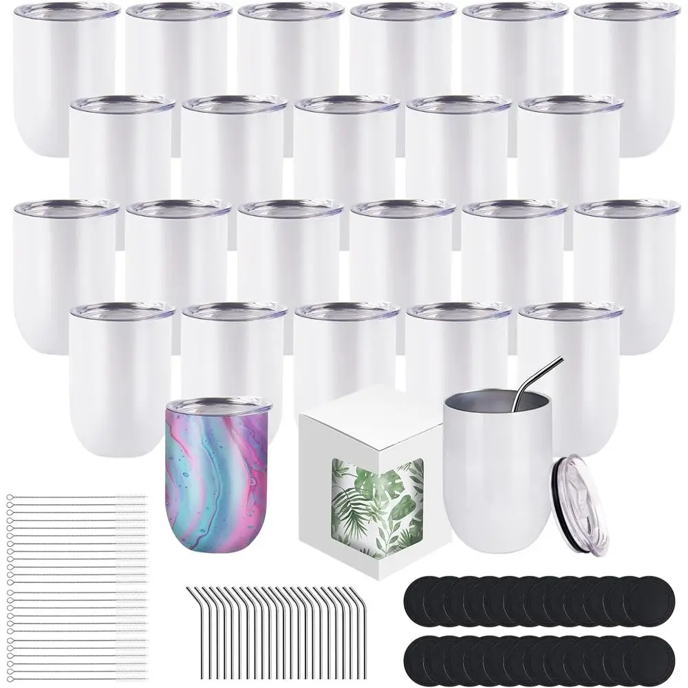 

12oz Sublimation Straight Wine Tumblers Blanks Double Wall Insulated StainlSteel Tumblers Bulk Sublimation Tumbler Cup with Lid,