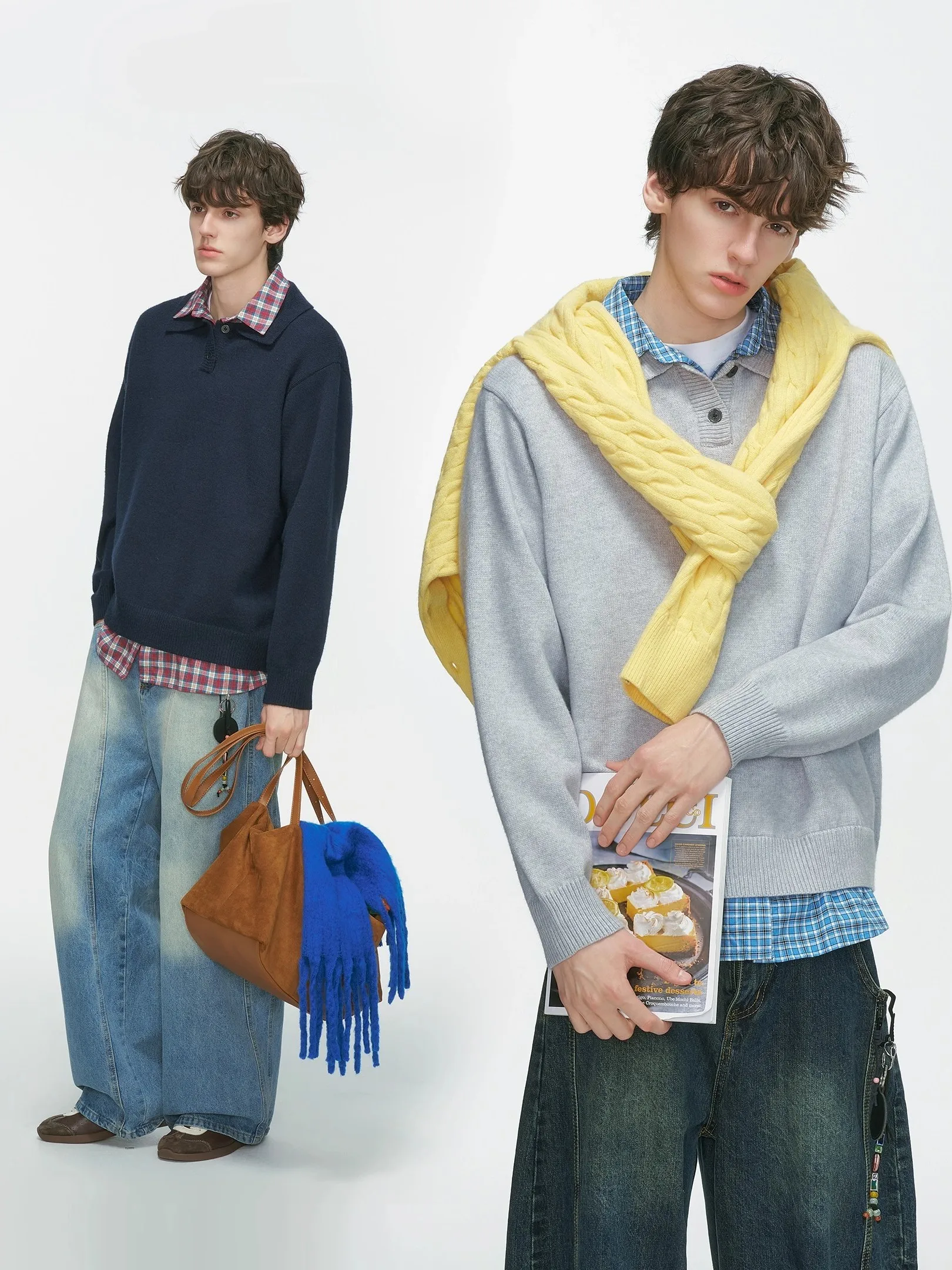 

Casual Knitted irt Collar Sweater Men's Commute Trendy Vintage College Sle Winter Long Sve Pure Color Warm Top