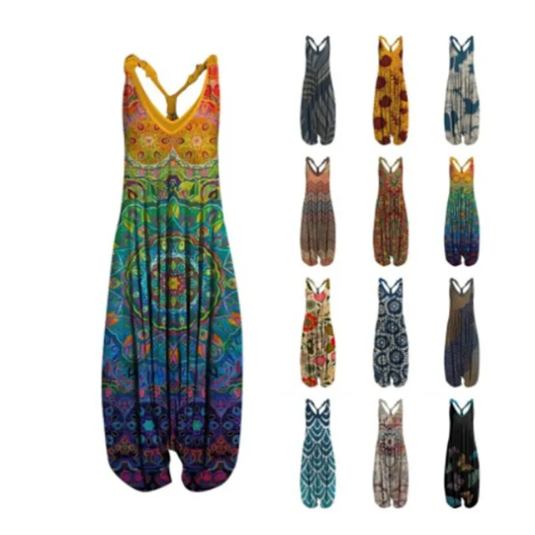 

Alluring Jumpsuit Attractive Printed Sleeveless Jumpsuit Oversized Knit Cotton Jumpsuit Breathable Stylish Summer Romper
