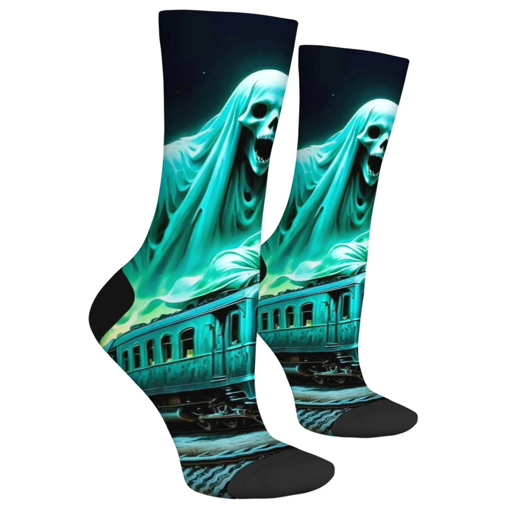 Fantasma escuro trem de terror novidade meias rua hip hop feliz engraçado meias masculinas estilo harajuku casual moda meias unisex presente