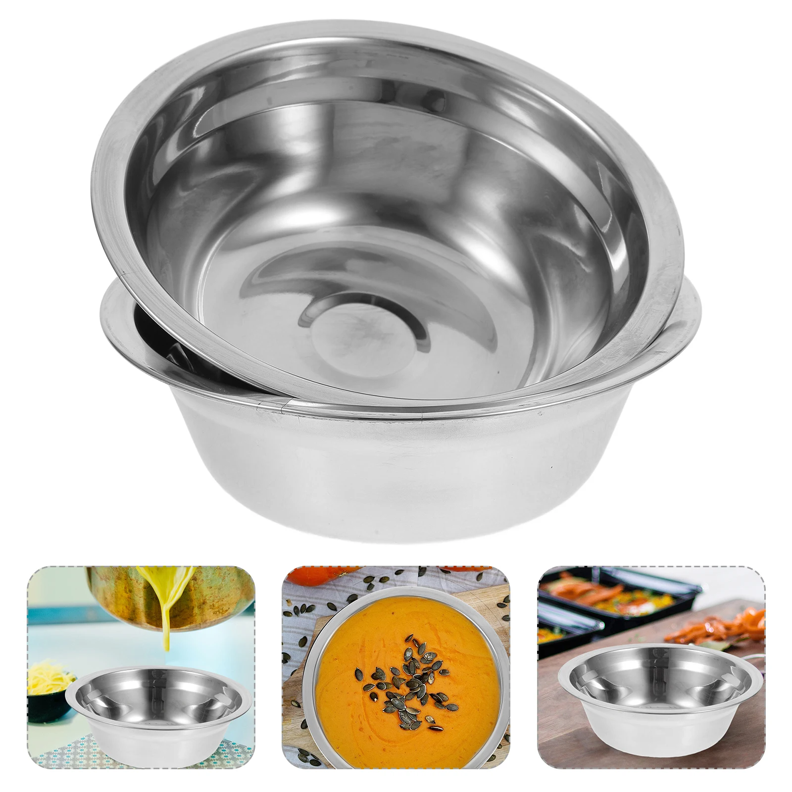 

2 Pcs Stainless Steel Soup Bowl Multifunctional Basin Metal Bowls Kitchen Mixing Salad