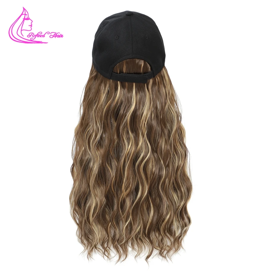 Synthetic Wavy Wig Baseball Cap With Natural Wave Hair Extensions Black White Hat Wigs for Women Girls Black Brown Blonde color