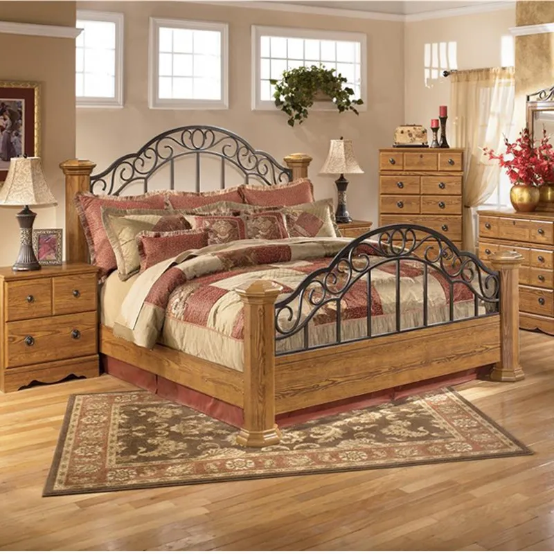 Black walnut wooden bed in North America country solid wooden bed log double iron wooden bed main