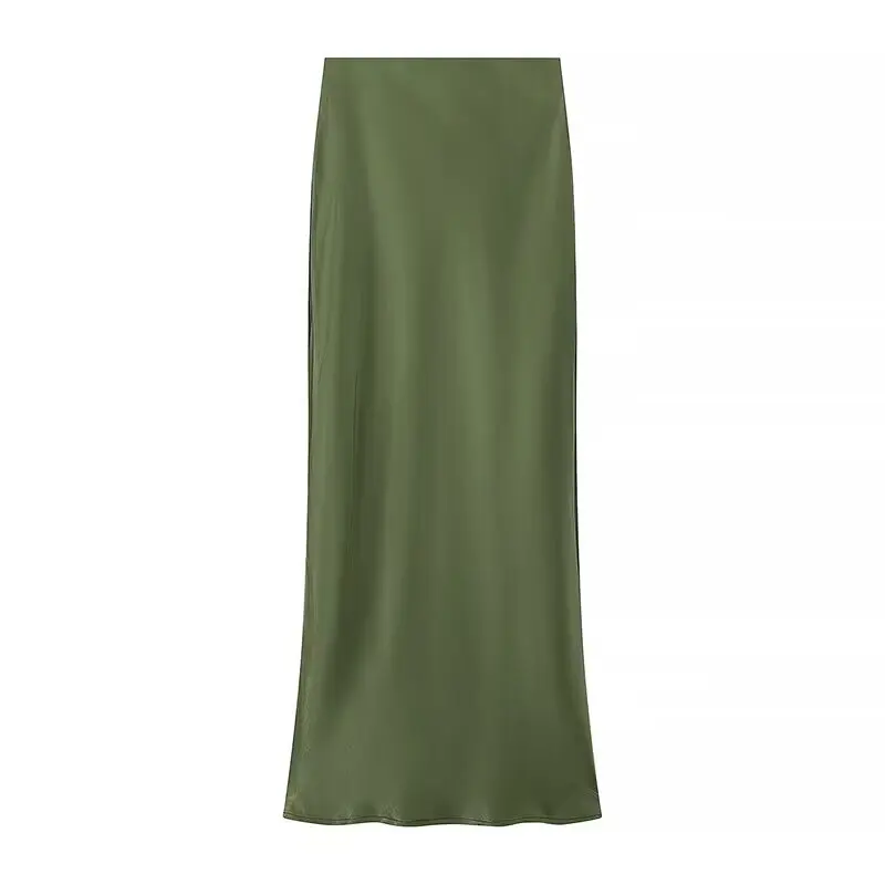 JNLEAOG Autunno Nuovo Faionable Gonna lunga in raso di seta Donna Casual Sle Vita alta Gonna a trapezio Tessuto in poliestere Busin S...