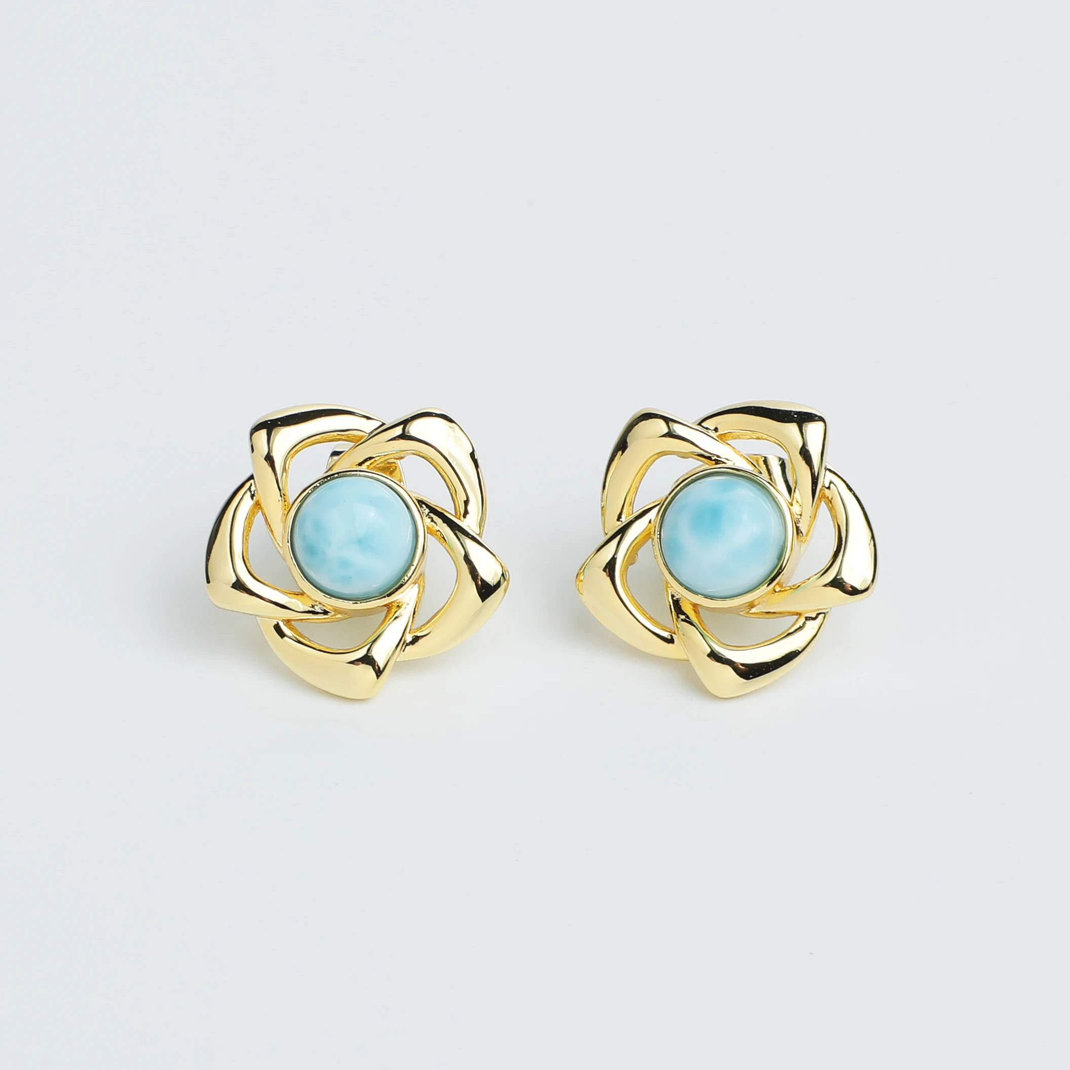 Elegant Natural Round Blue Larimar Earrings Silver Yellow Gold Gemstone 6mm Simple for Women Party Birthday Jewelry Gift