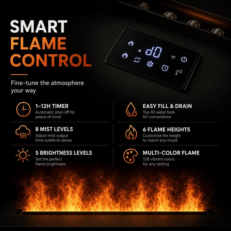Integrated Water Vapor Firebox Smart Water Vapor Fireplace with Dynamic Mist Flame for Residential and Commercial Interiors