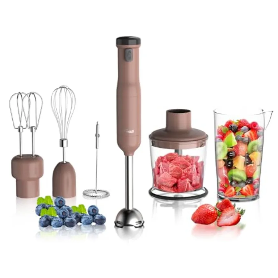 

6-in-1 cordless immersion hand blender for smoothies baby food soup; stainless steel mocha; heavy-duty motor multi-speed rechar